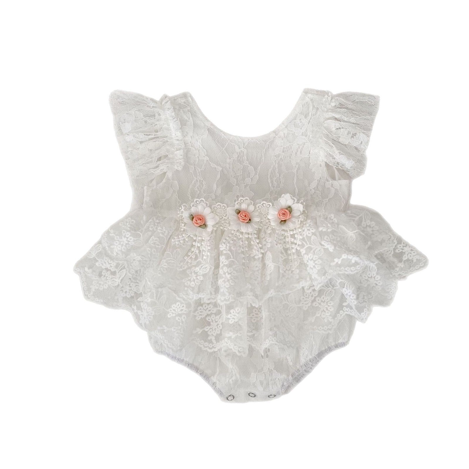 半袖ロンパース ローズ刺繍レースドレスロンパース【mh0010176】