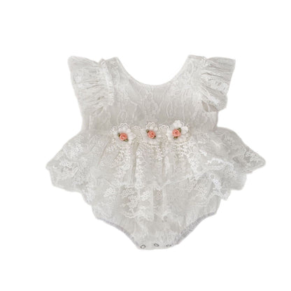 半袖ロンパース ローズ刺繍レースドレスロンパース【mh0010176】