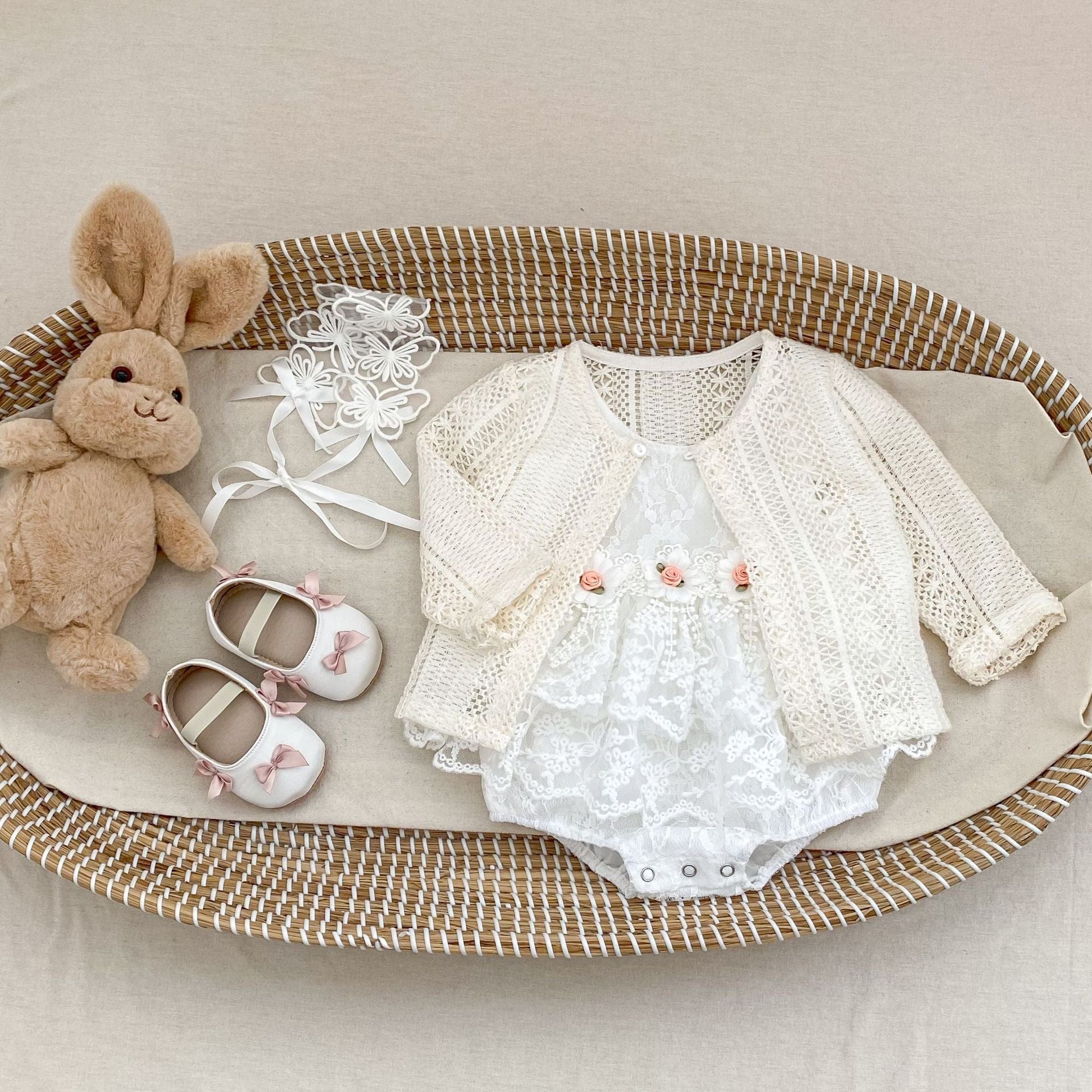 半袖ロンパース ローズ刺繍レースドレスロンパース【mh0010176】