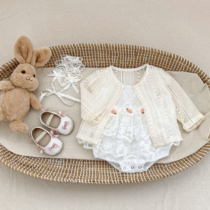 半袖ロンパース ローズ刺繍レースドレスロンパース【mh0010176】