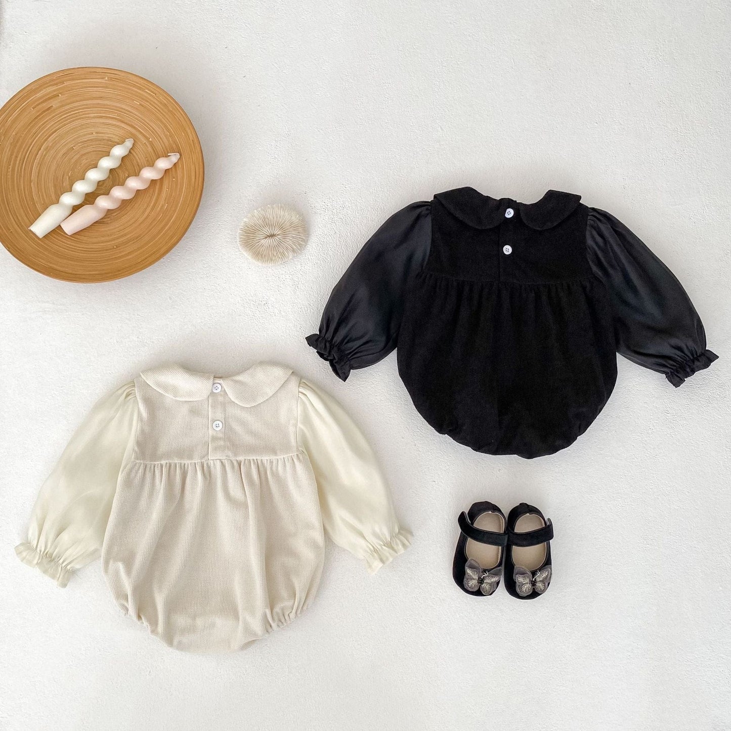 長袖ロンパース 丸襟ドッキング長袖ロンパース【mh0010504】