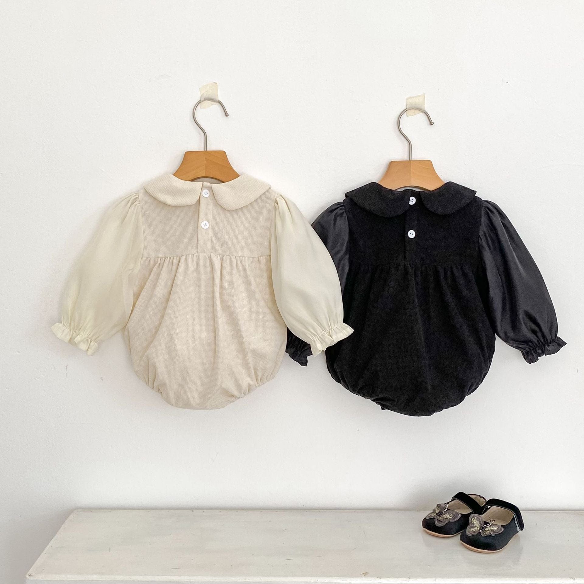 長袖ロンパース 丸襟ドッキング長袖ロンパース【mh0010504】