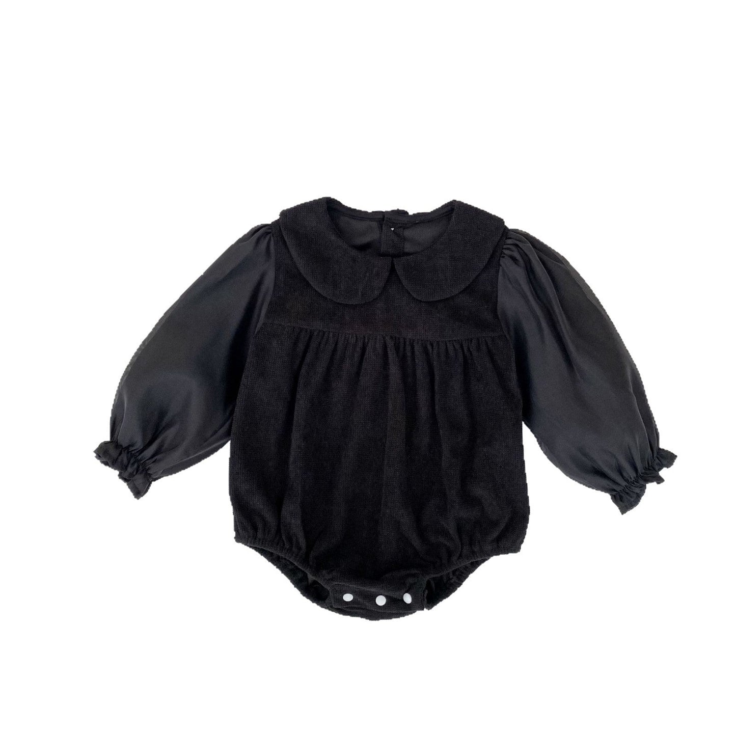 長袖ロンパース 丸襟ドッキング長袖ロンパース【mh0010504】