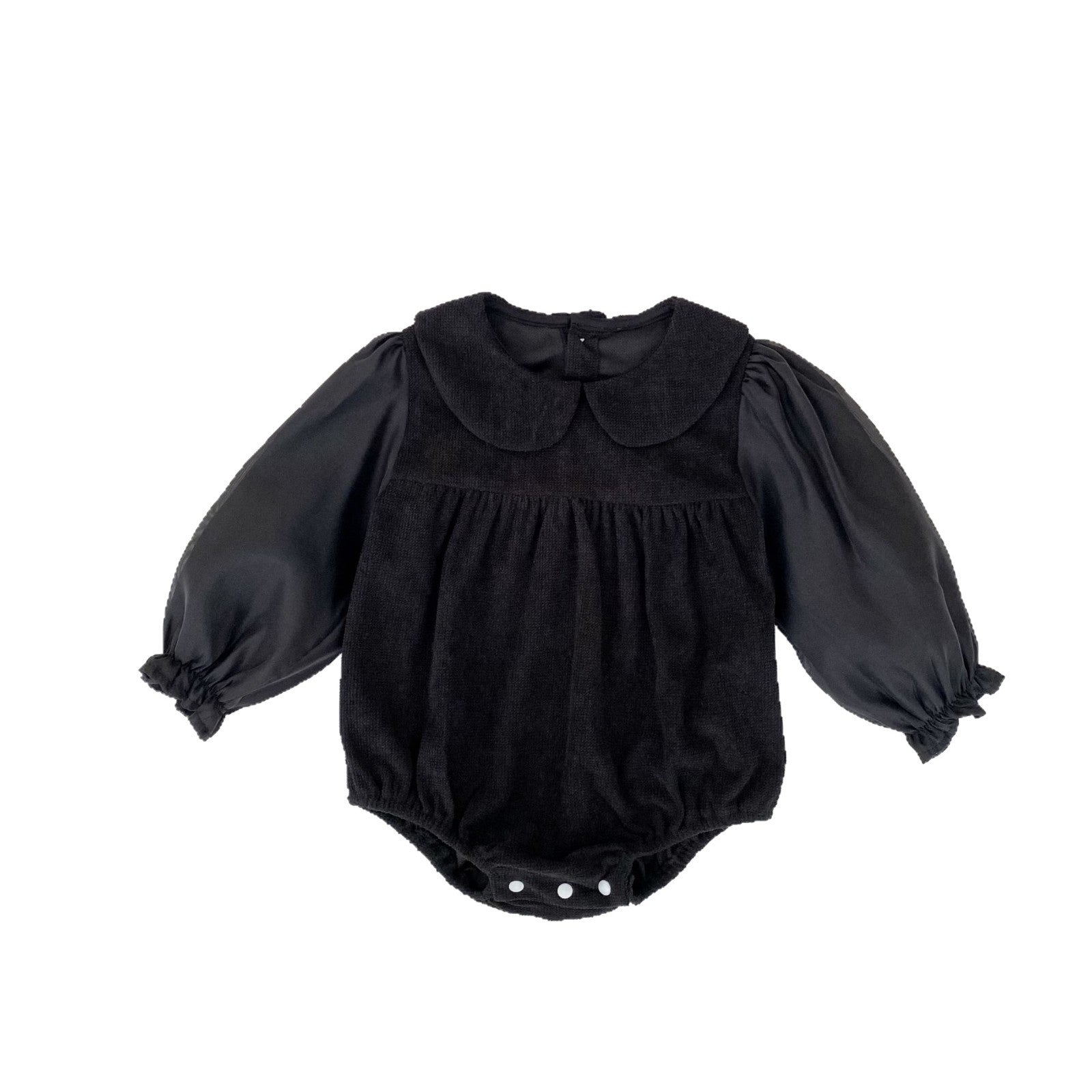 長袖ロンパース 丸襟ドッキング長袖ロンパース【mh0010504】