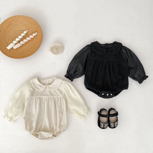 長袖ロンパース 丸襟ドッキング長袖ロンパース【mh0010504】