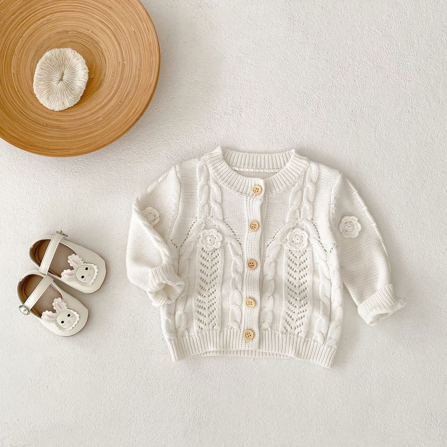 カーディガン・パーカー フラワー刺繍長袖ニットカーディガン【mh0010506】