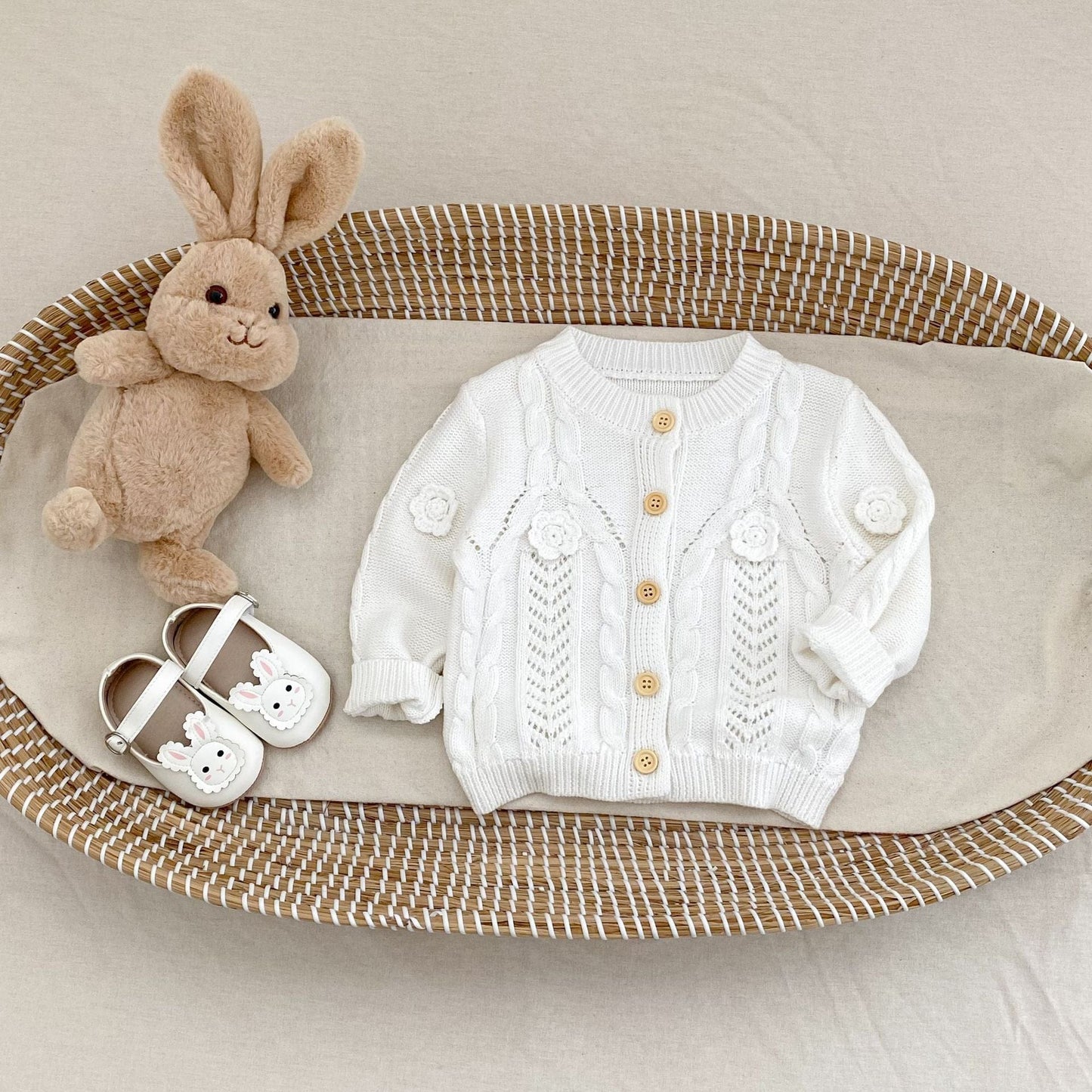 カーディガン・パーカー フラワー刺繍長袖ニットカーディガン【mh0010506】