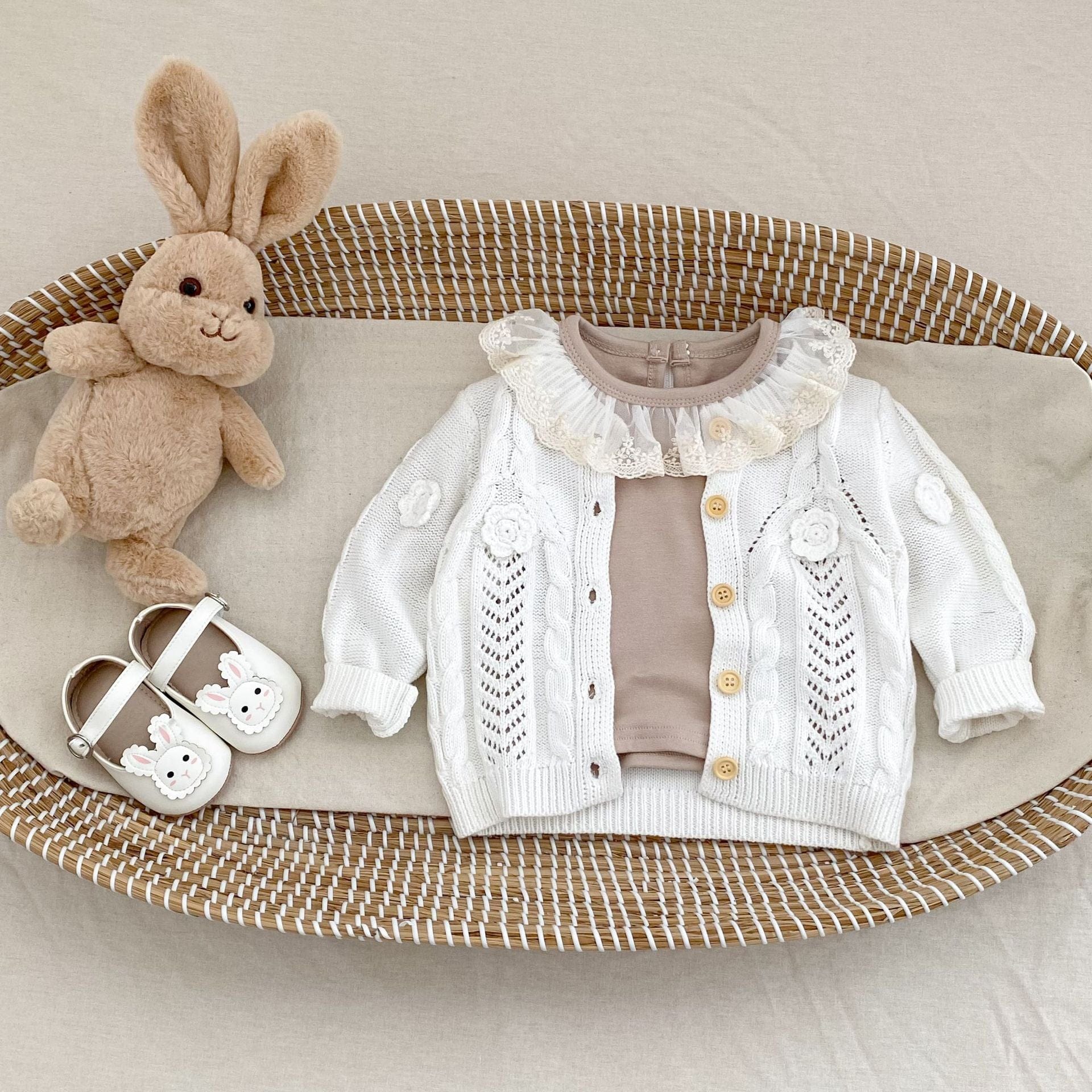 カーディガン・パーカー フラワー刺繍長袖ニットカーディガン【mh0010506】