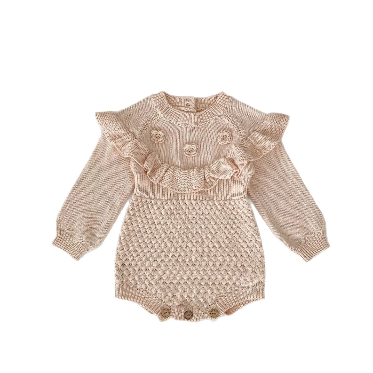 長袖ロンパース フラワー刺繍長袖ニットロンパース【mh0010509】