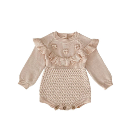 長袖ロンパース フラワー刺繍長袖ニットロンパース【mh0010509】