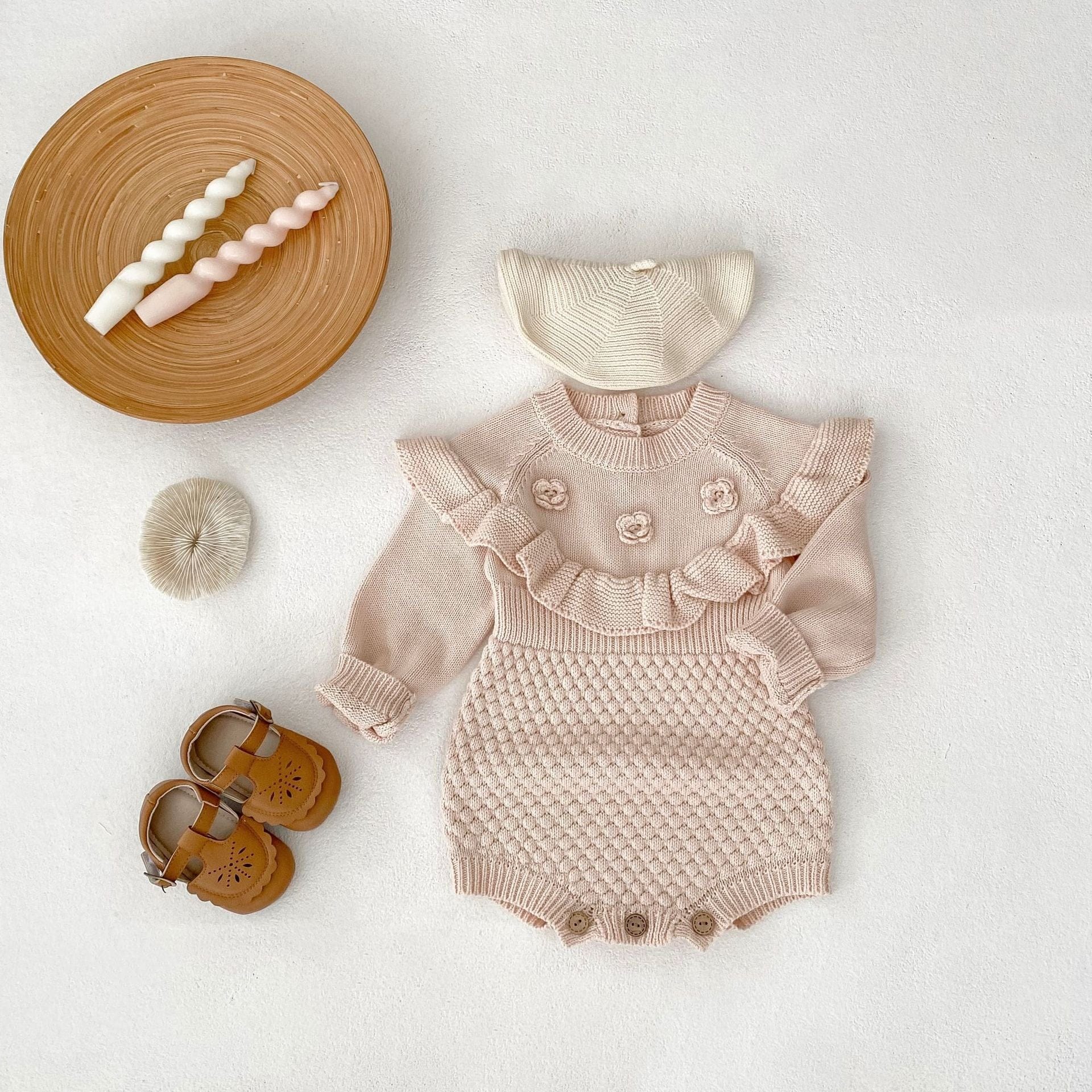 長袖ロンパース フラワー刺繍長袖ニットロンパース【mh0010509】