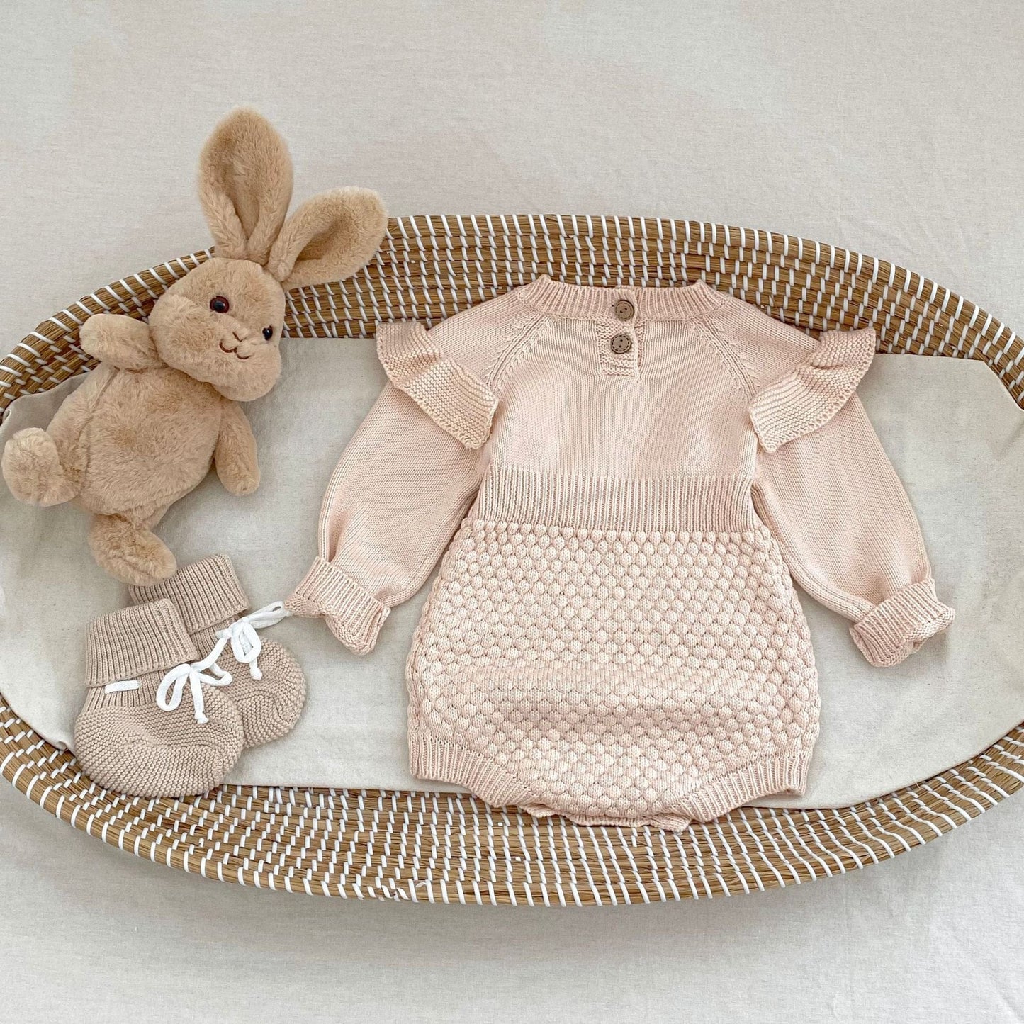 長袖ロンパース フラワー刺繍長袖ニットロンパース【mh0010509】