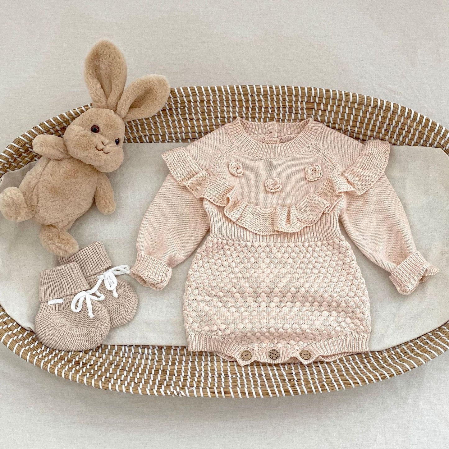 長袖ロンパース フラワー刺繍長袖ニットロンパース【mh0010509】