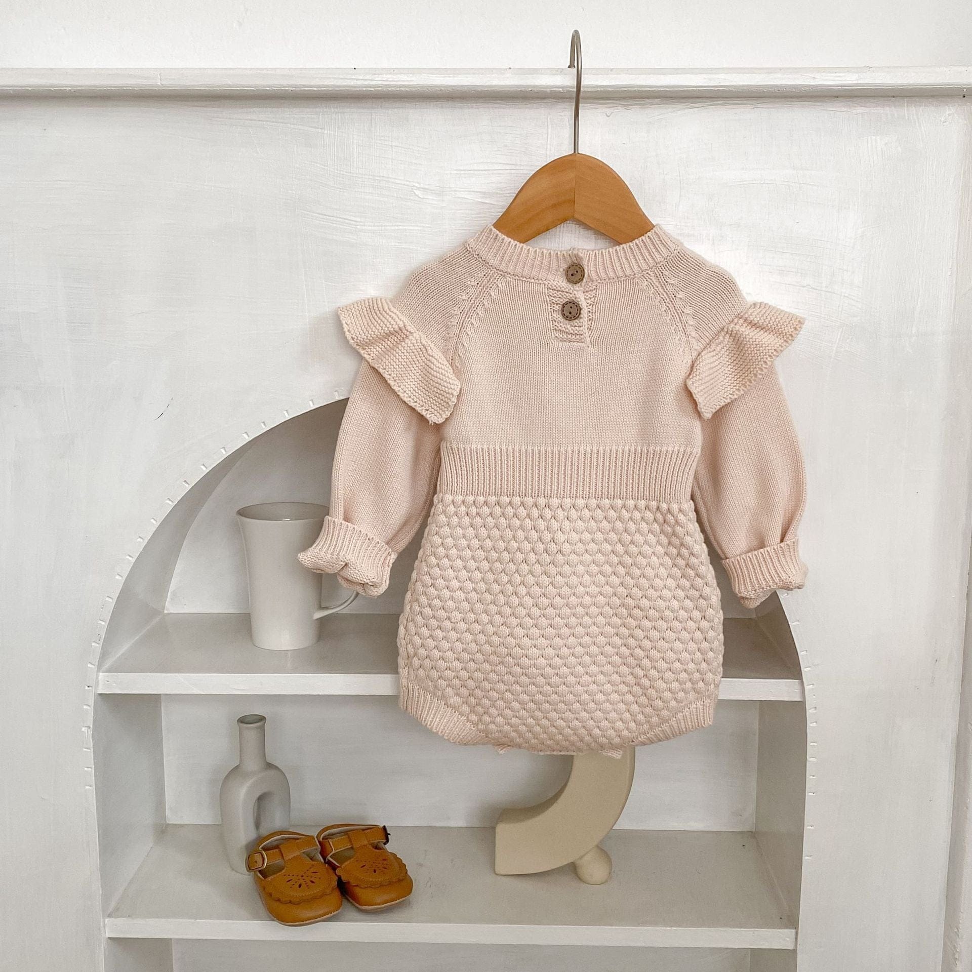 長袖ロンパース フラワー刺繍長袖ニットロンパース【mh0010509】