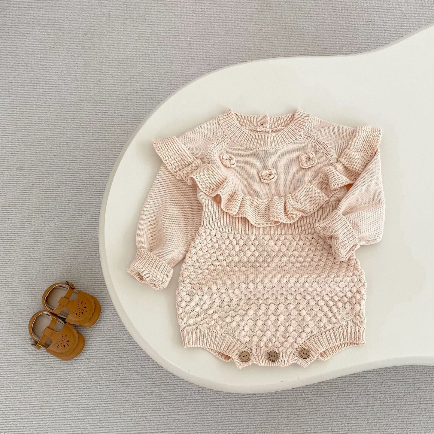 長袖ロンパース フラワー刺繍長袖ニットロンパース【mh0010509】