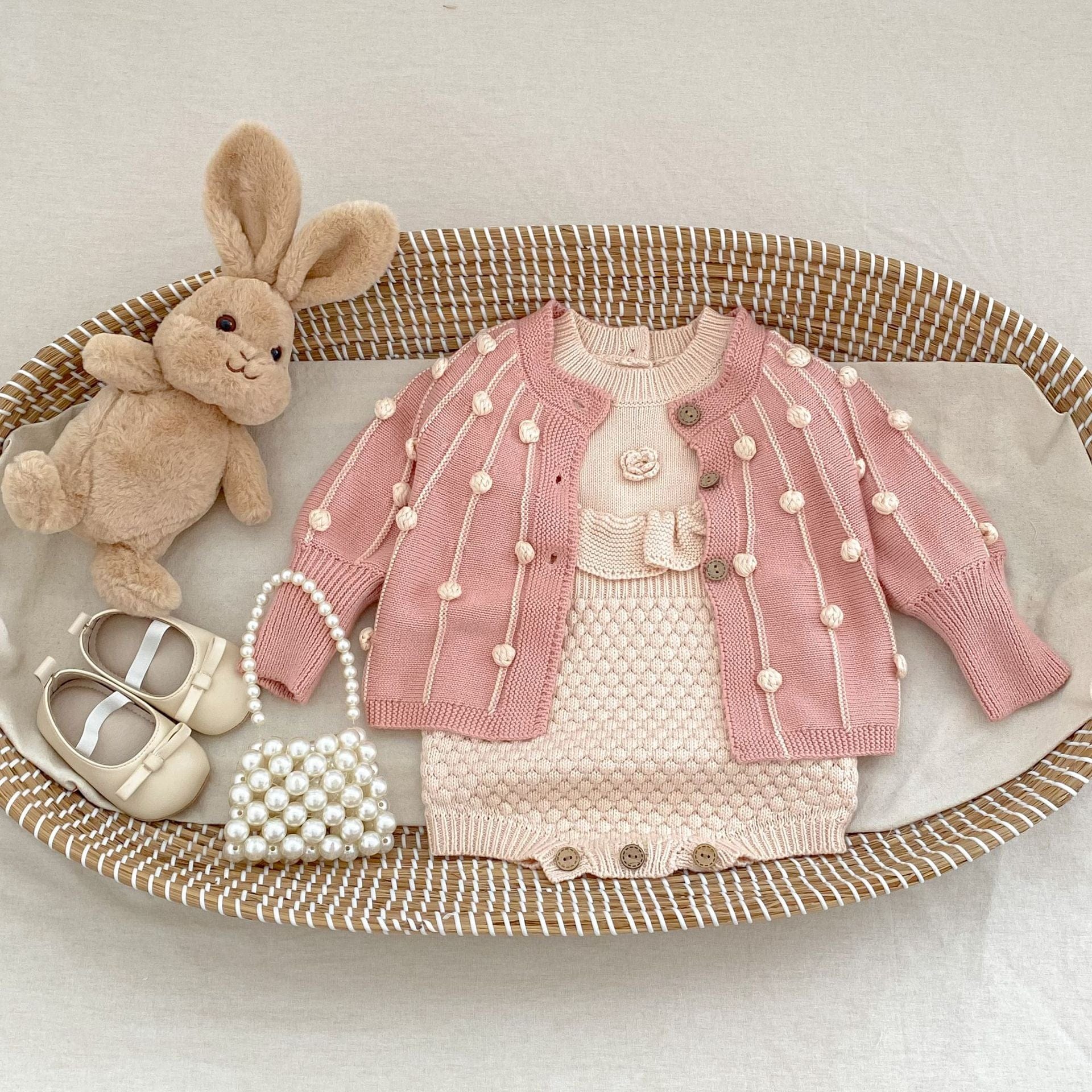 長袖ロンパース フラワー刺繍長袖ニットロンパース【mh0010509】