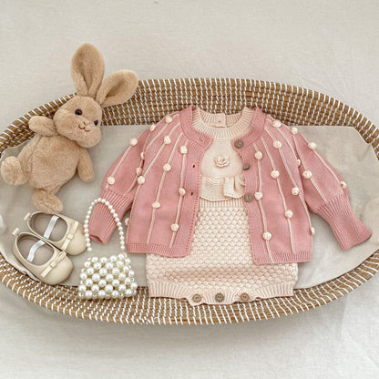 長袖ロンパース フラワー刺繍長袖ニットロンパース【mh0010509】