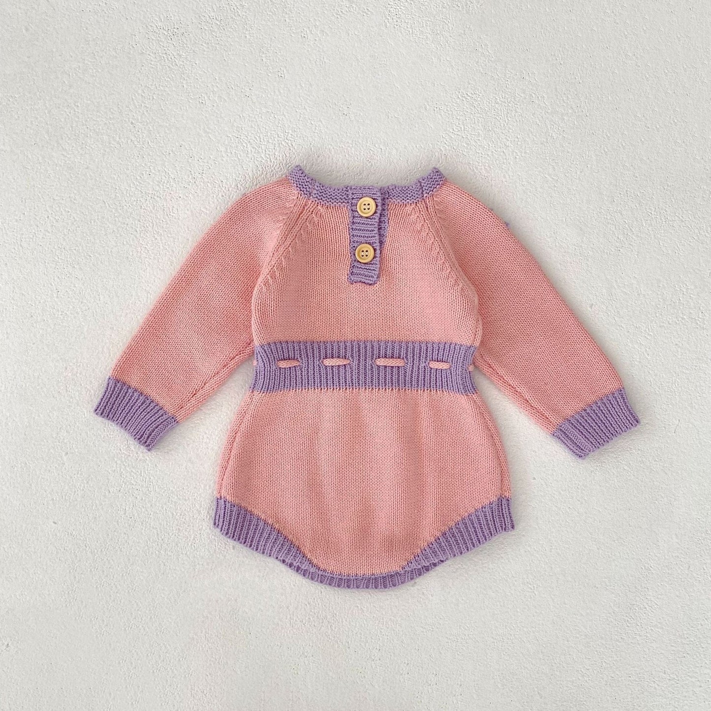 長袖ロンパース フラワーアクセントバイカラー長袖ニットロンパース【mh0010510】