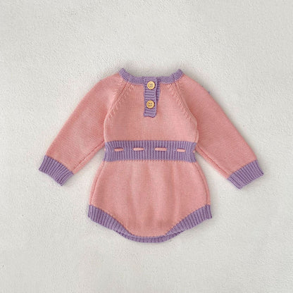 長袖ロンパース フラワーアクセントバイカラー長袖ニットロンパース【mh0010510】