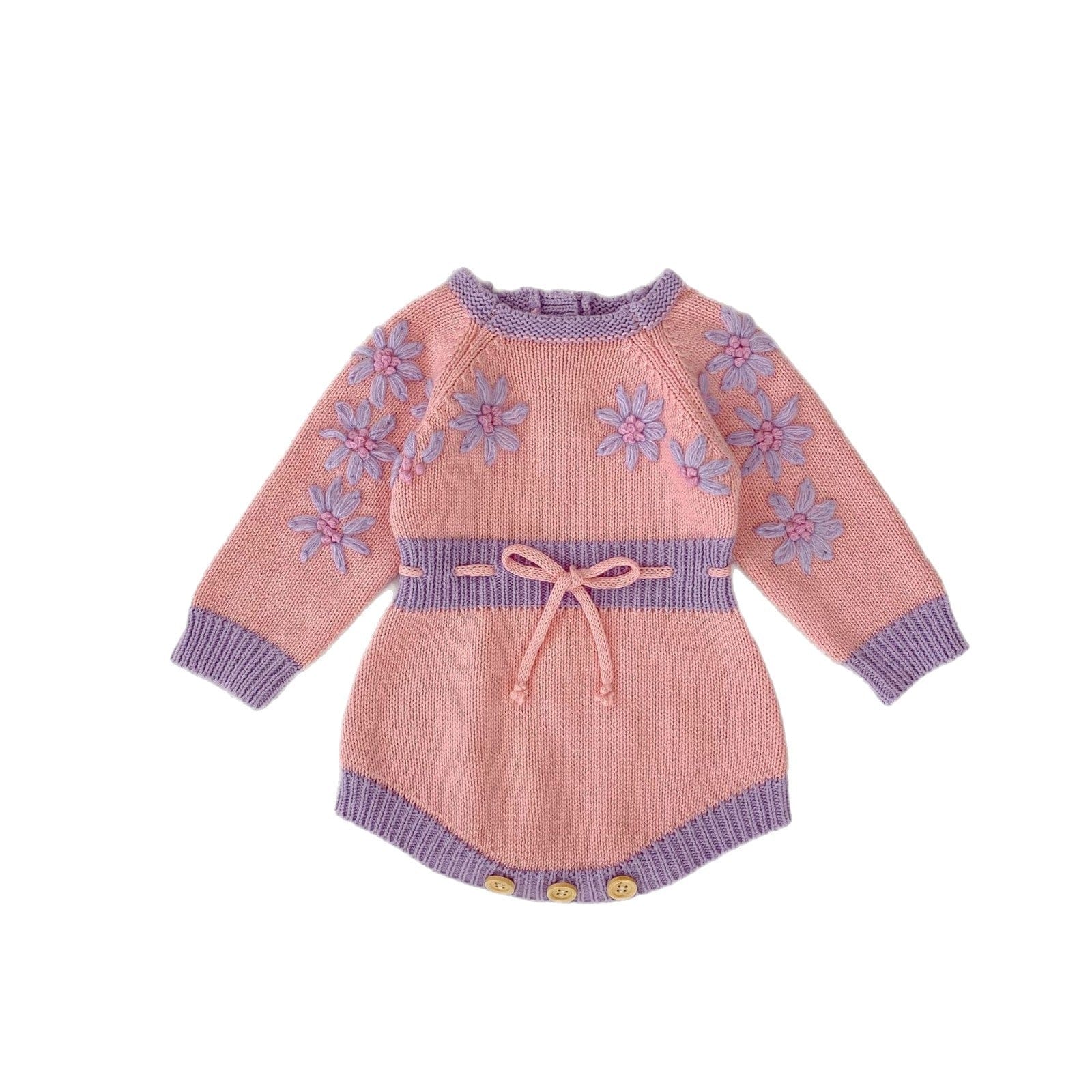 長袖ロンパース フラワーアクセントバイカラー長袖ニットロンパース【mh0010510】