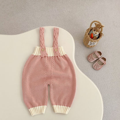 長袖セットアップ フラワープリント襟ニットトップス/ニットサスペンダーパンツ【mh0010513】