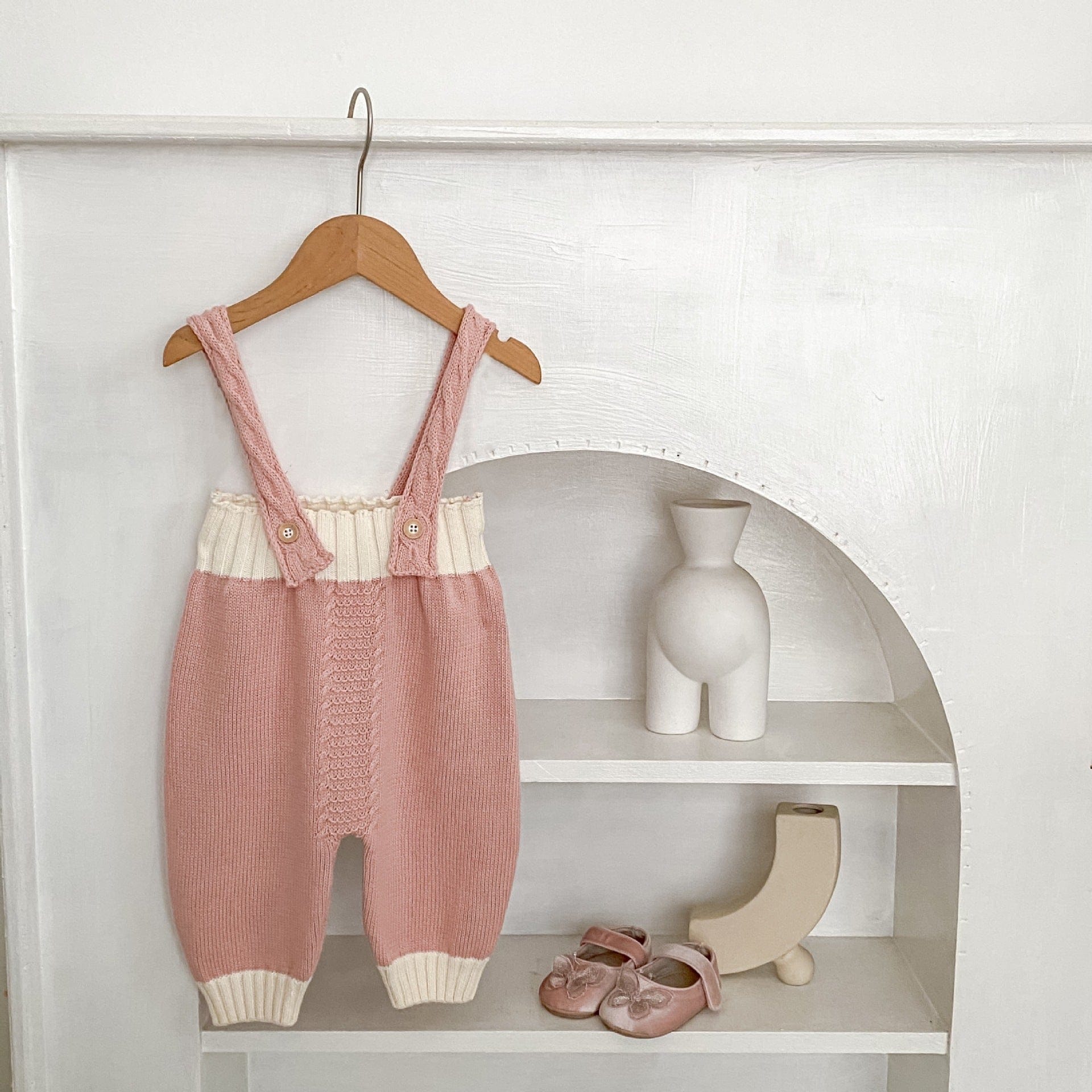 長袖セットアップ フラワープリント襟ニットトップス/ニットサスペンダーパンツ【mh0010513】