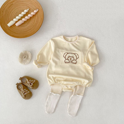 長袖ロンパース ベアくまプリント長袖ロンパース【mh0010514】