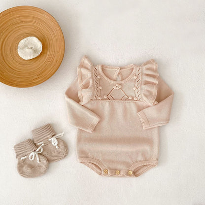 長袖ロンパース ニットショルダーフリル長袖ロンパース【mh0010515】