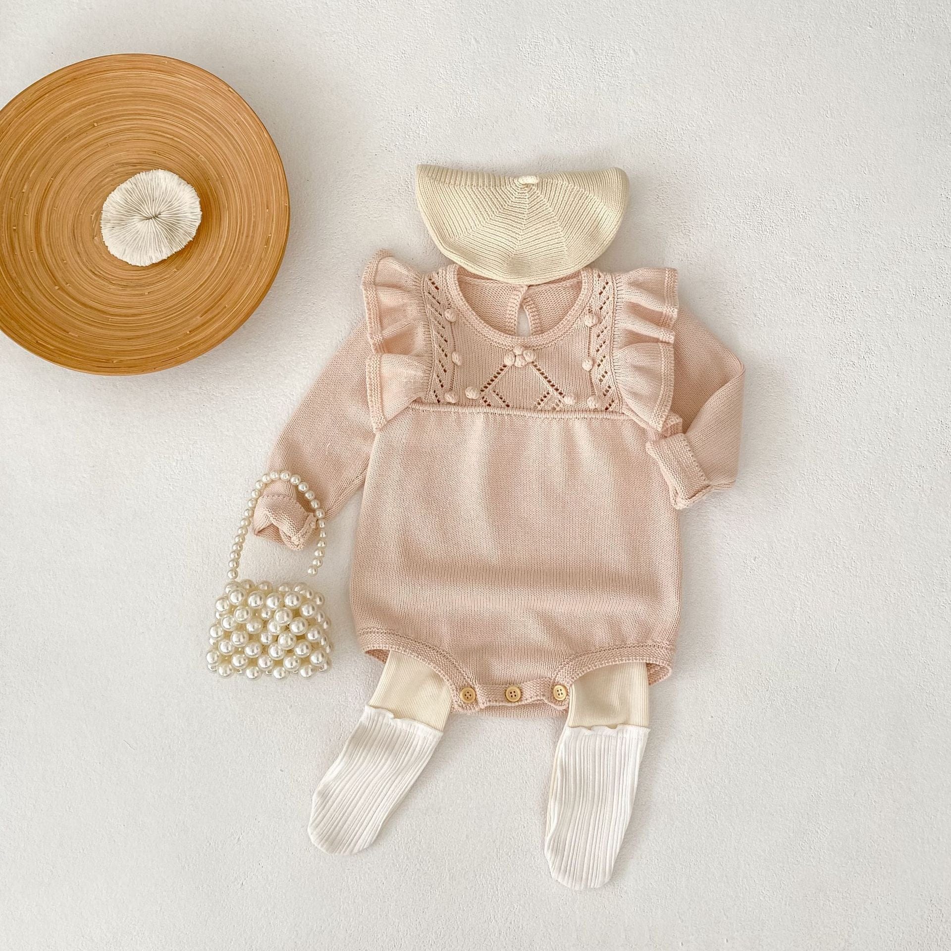 長袖ロンパース ニットショルダーフリル長袖ロンパース【mh0010515】