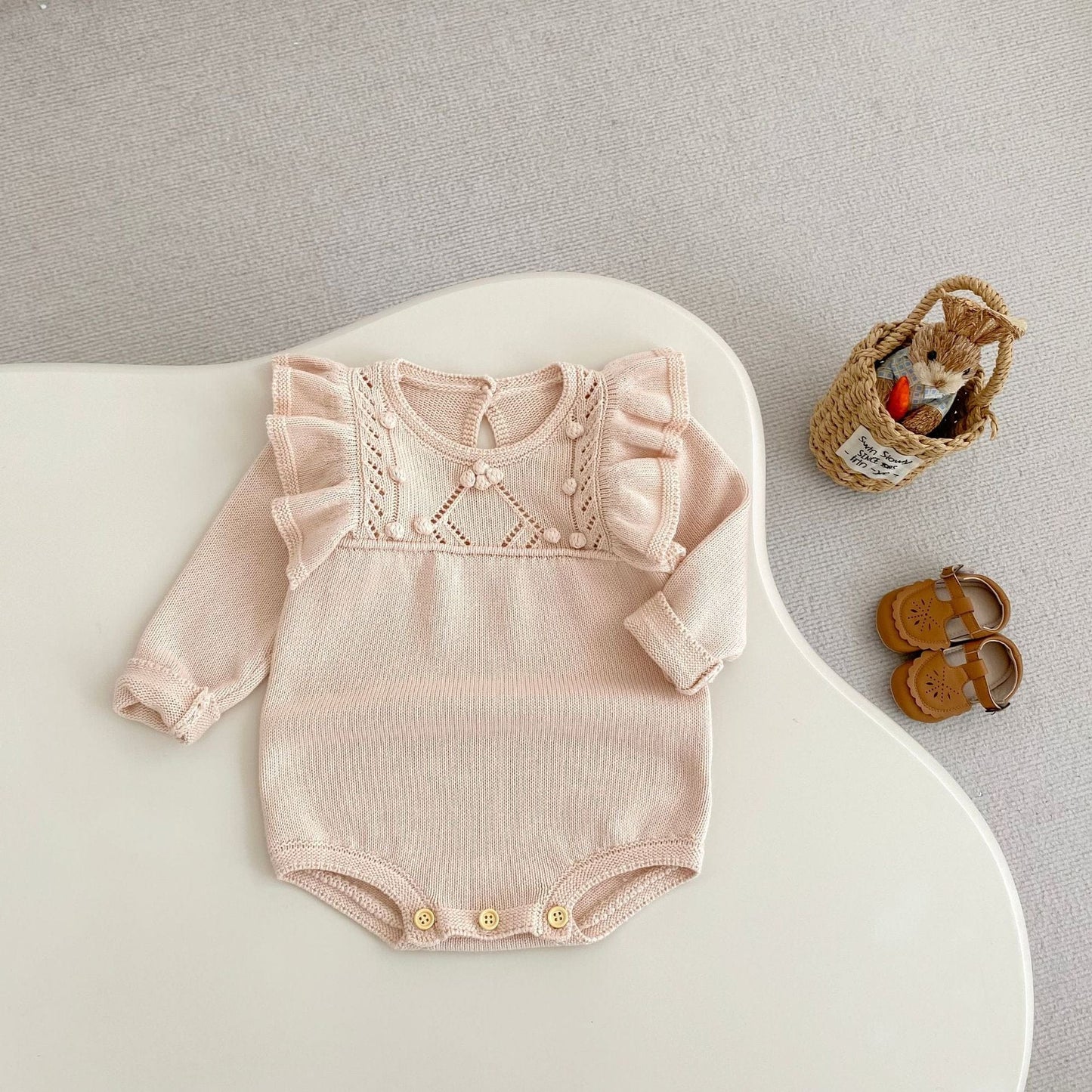 長袖ロンパース ニットショルダーフリル長袖ロンパース【mh0010515】