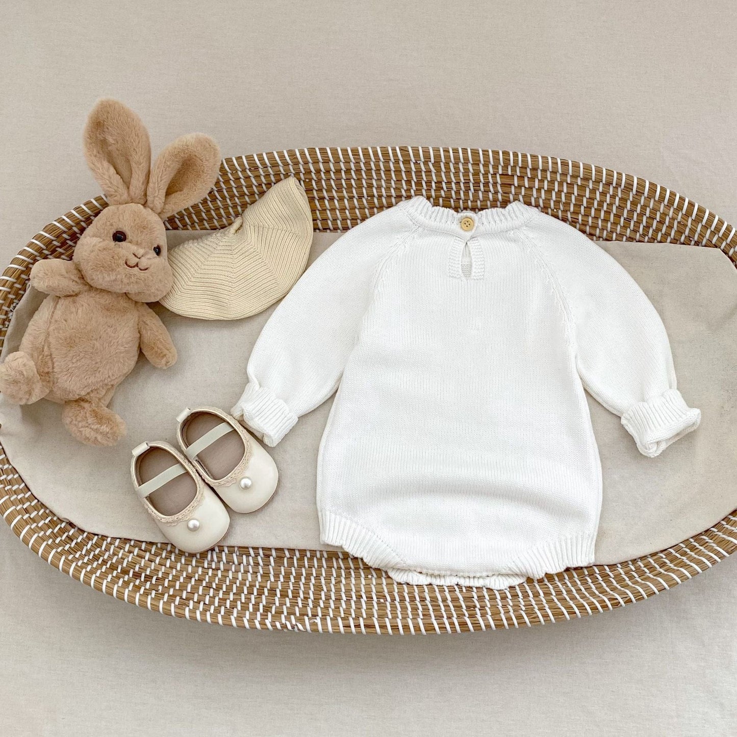 長袖ロンパース フラワー刺繍長袖ニットロンパース【mh0010516】