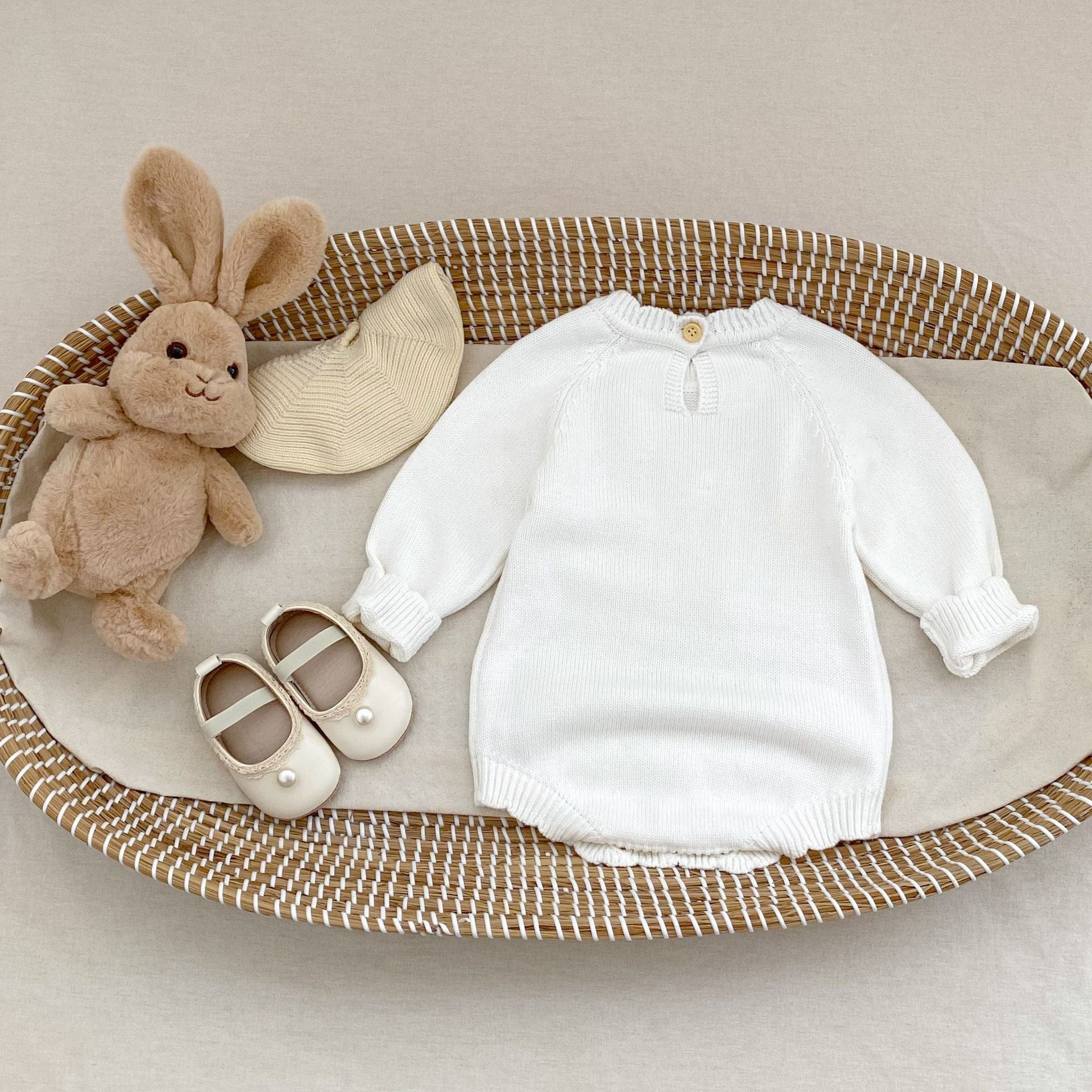 長袖ロンパース フラワー刺繍長袖ニットロンパース【mh0010516】