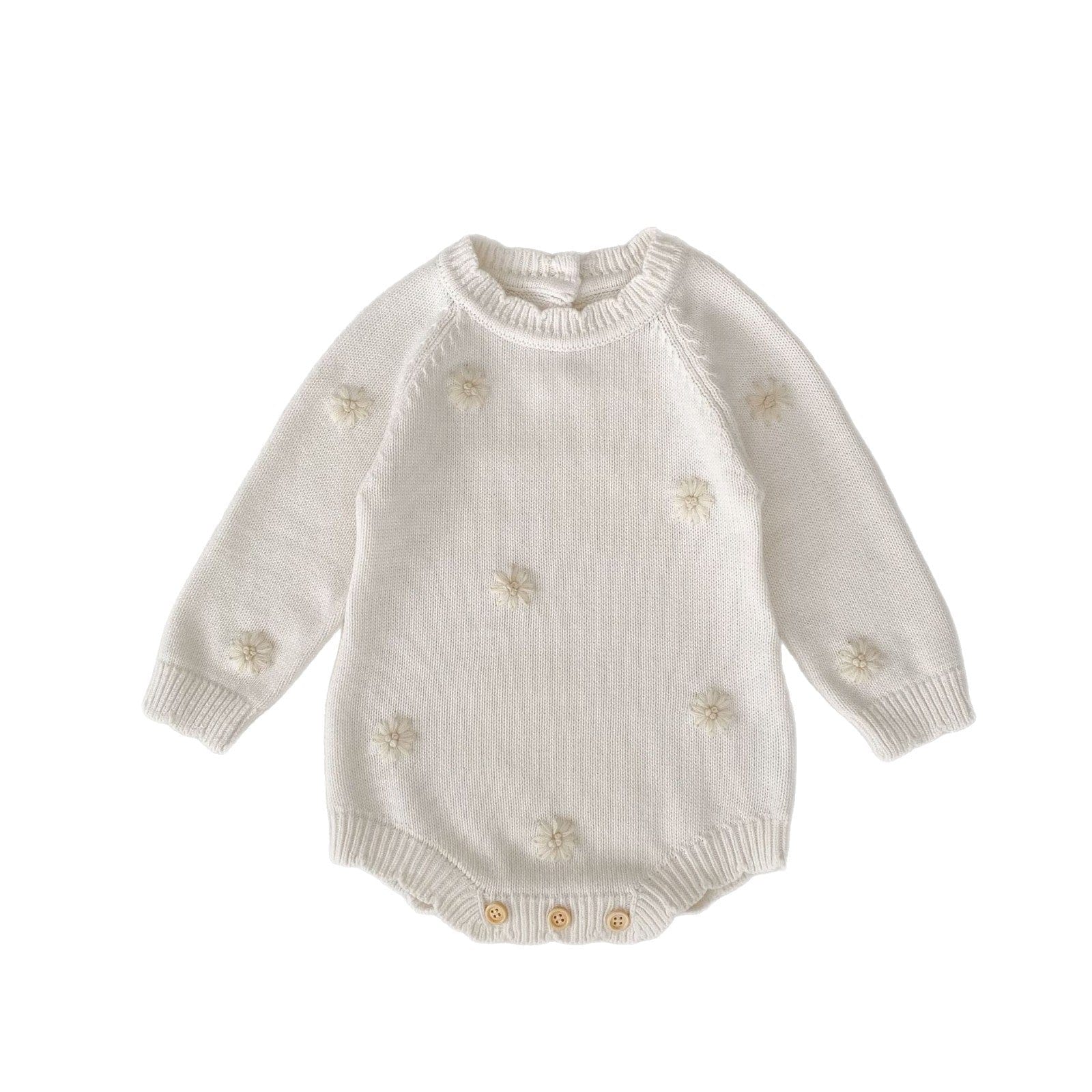 長袖ロンパース フラワー刺繍長袖ニットロンパース【mh0010516】