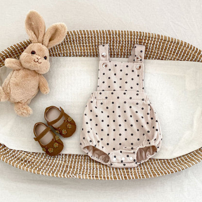 ノースリーブロンパース 水玉ドットプリントコーデュロイサスペンダーロンパース【mh0010522】