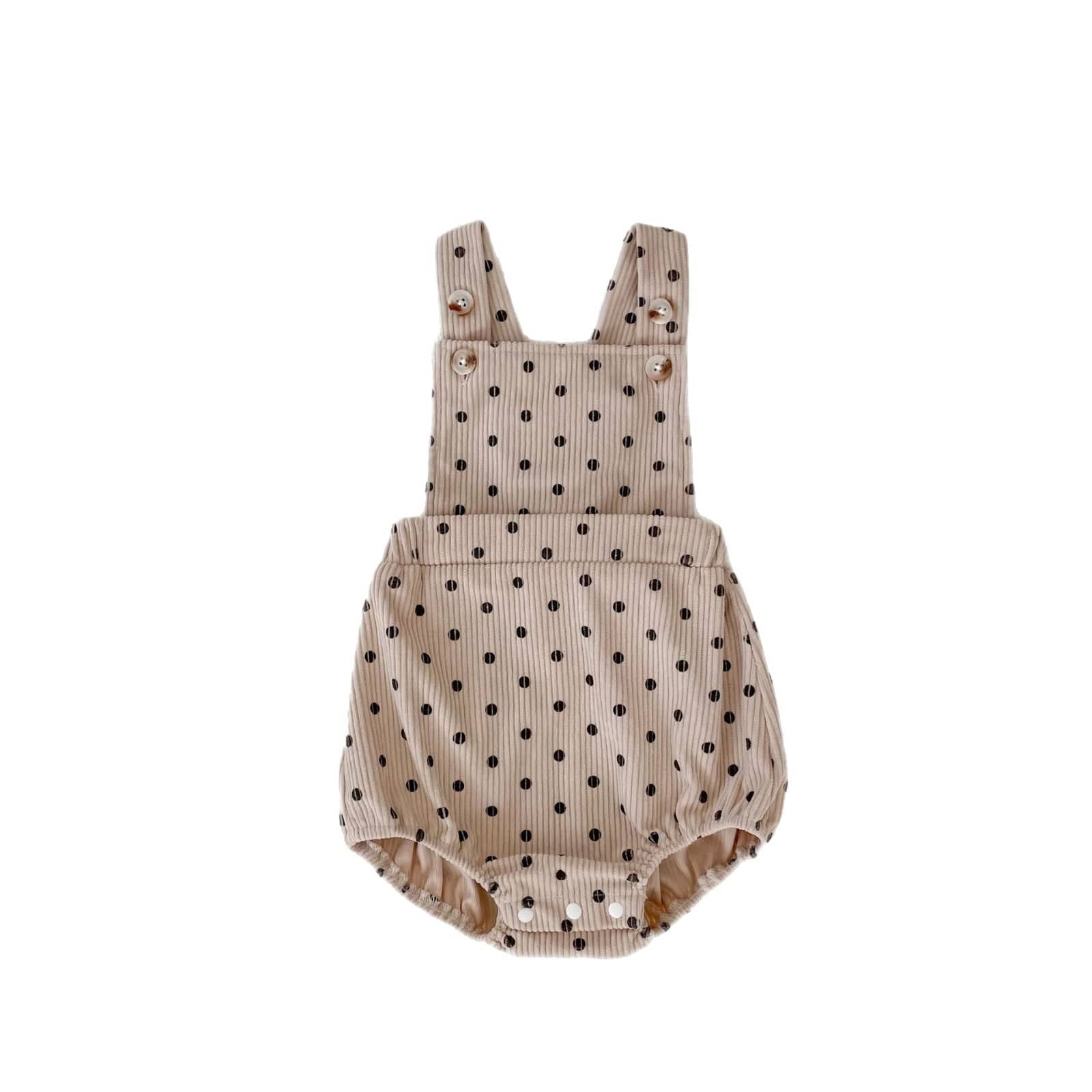 ノースリーブロンパース 水玉ドットプリントコーデュロイサスペンダーロンパース【mh0010522】