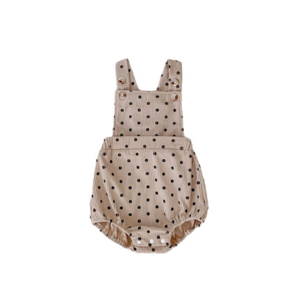 ノースリーブロンパース 水玉ドットプリントコーデュロイサスペンダーロンパース【mh0010522】