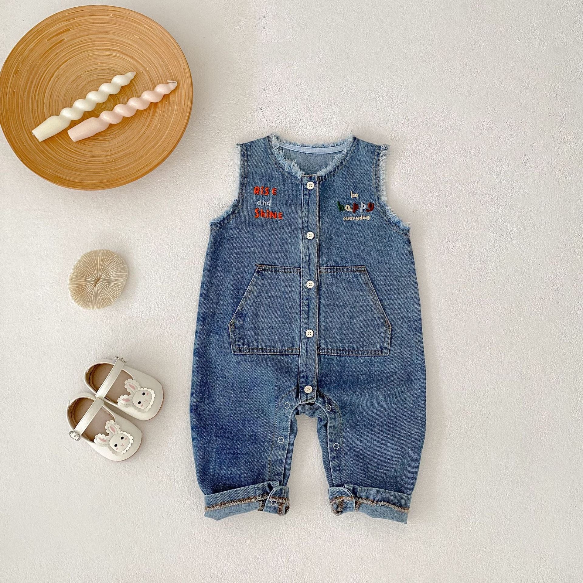 ノースリーブジャンプスーツ レターロゴ刺繍デニムノースリーブジャンプスーツ【mh0010523】