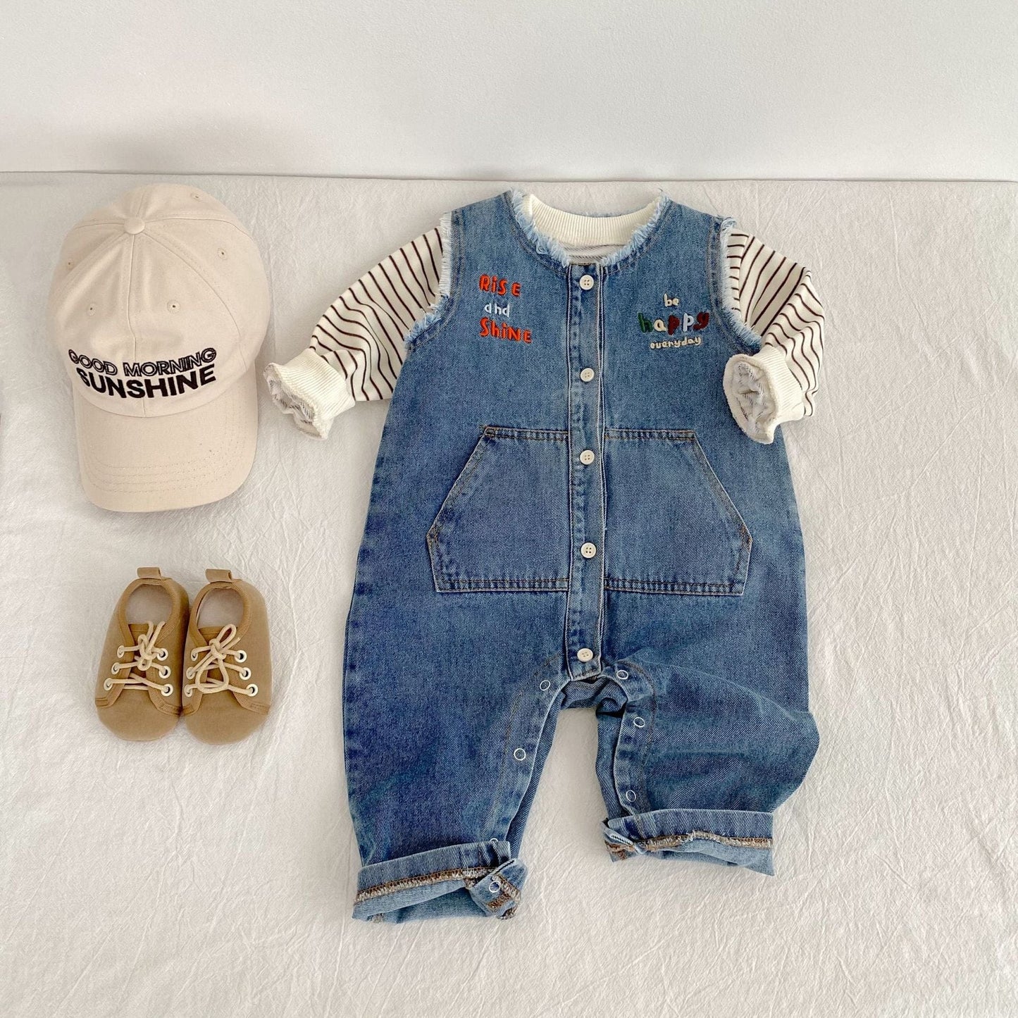 ノースリーブジャンプスーツ レターロゴ刺繍デニムノースリーブジャンプスーツ【mh0010523】