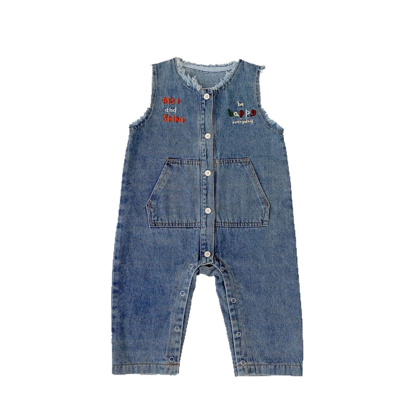 ノースリーブジャンプスーツ レターロゴ刺繍デニムノースリーブジャンプスーツ【mh0010523】