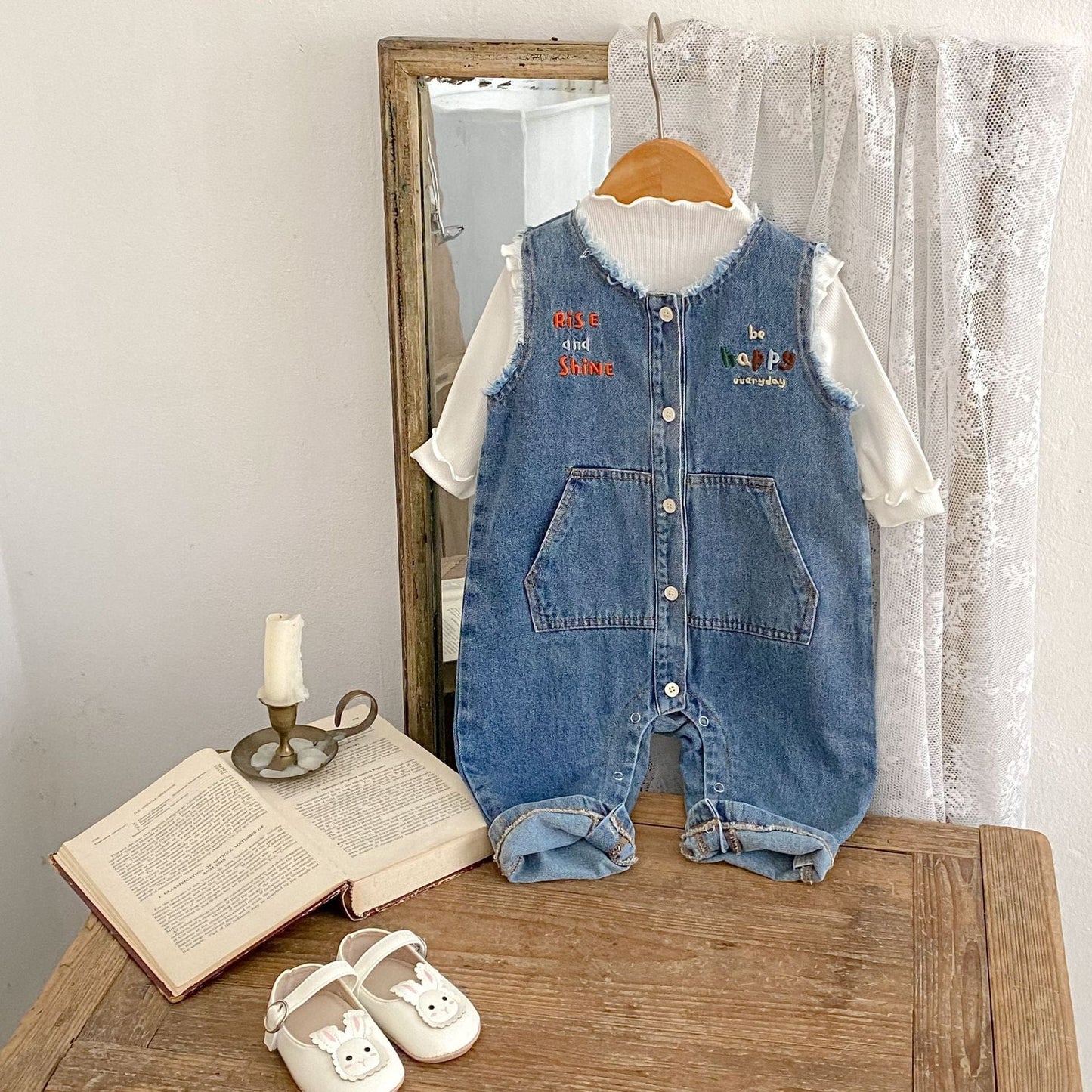 ノースリーブジャンプスーツ レターロゴ刺繍デニムノースリーブジャンプスーツ【mh0010523】