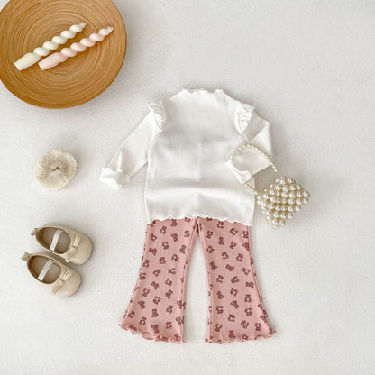 レギンスパンツ いちご/ベアくまプリントフレアレギンスパンツ【mh0010525】