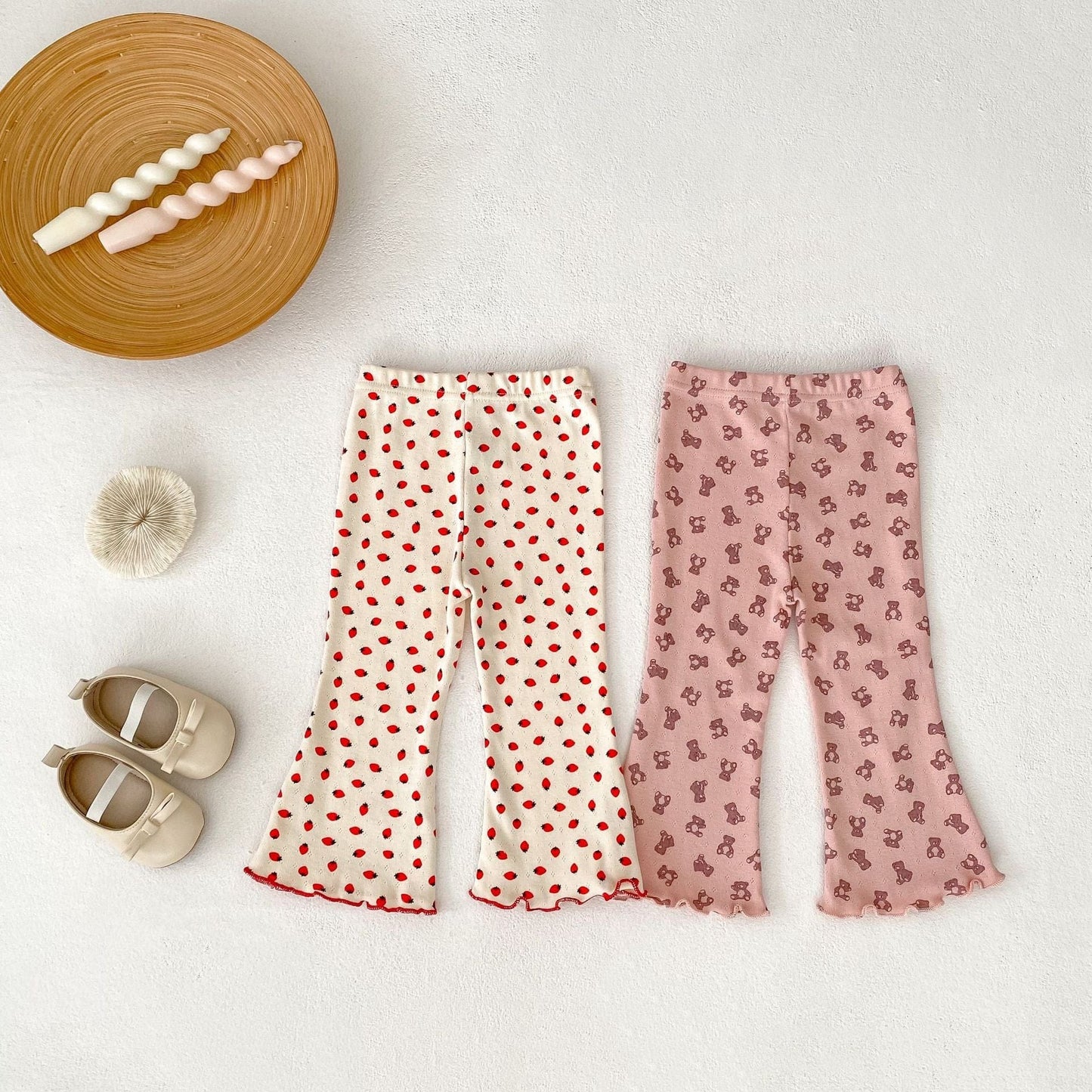 レギンスパンツ いちご/ベアくまプリントフレアレギンスパンツ【mh0010525】