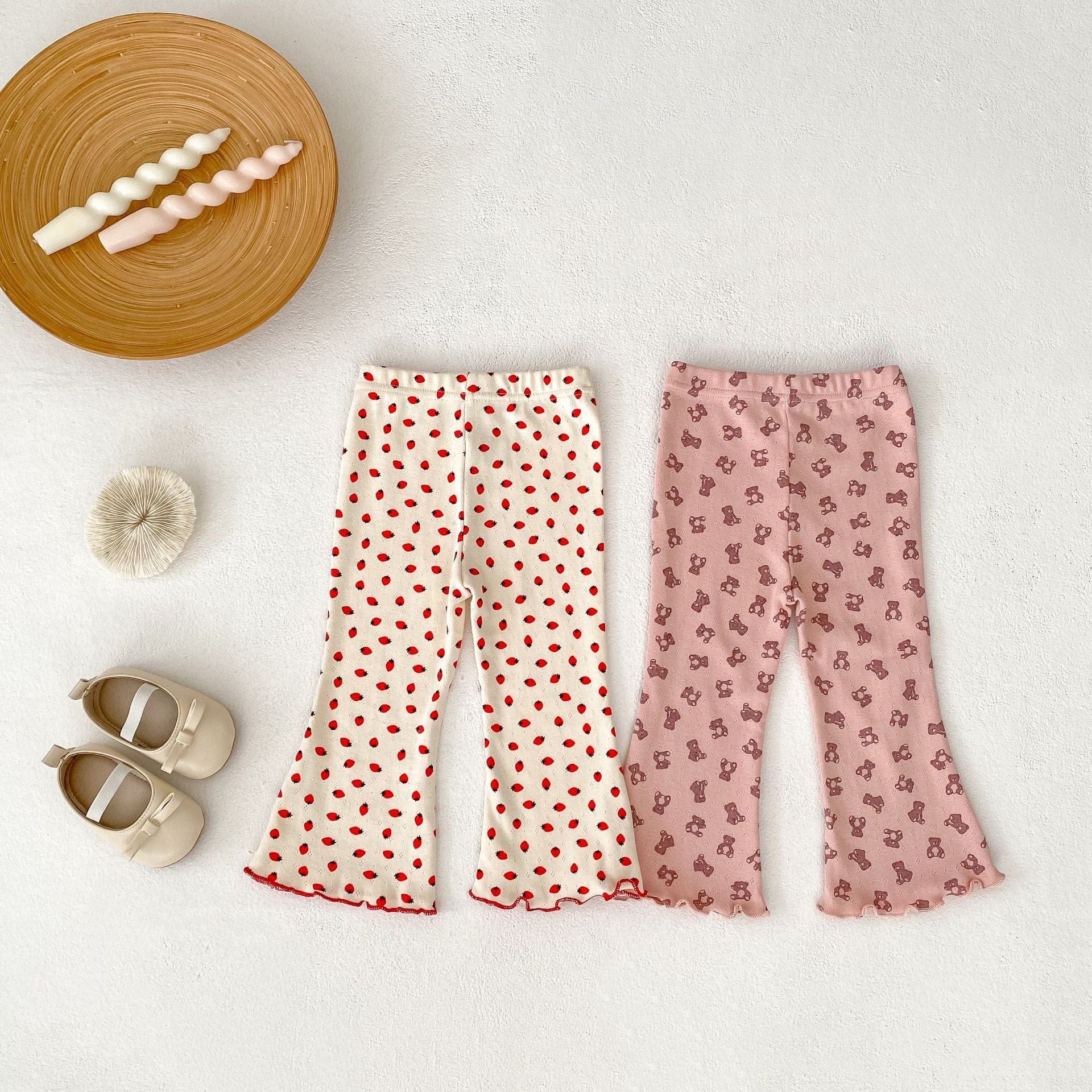 レギンスパンツ いちご/ベアくまプリントフレアレギンスパンツ【mh0010525】