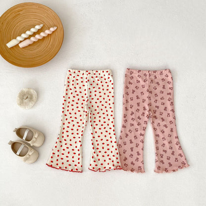 レギンスパンツ いちご/ベアくまプリントフレアレギンスパンツ【mh0010525】