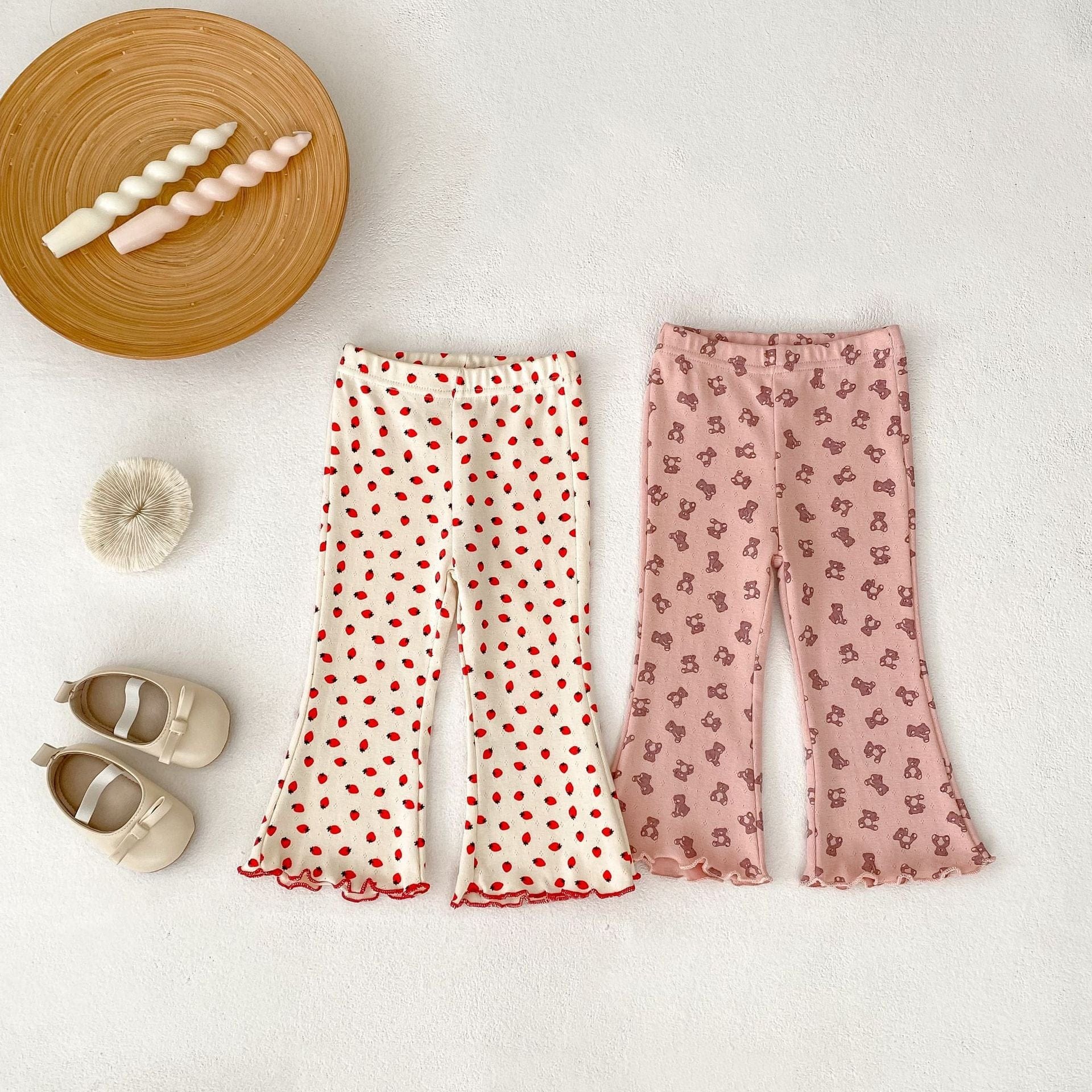 レギンスパンツ いちご/ベアくまプリントフレアレギンスパンツ【mh0010525】