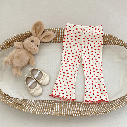 レギンスパンツ いちご/ベアくまプリントフレアレギンスパンツ【mh0010525】