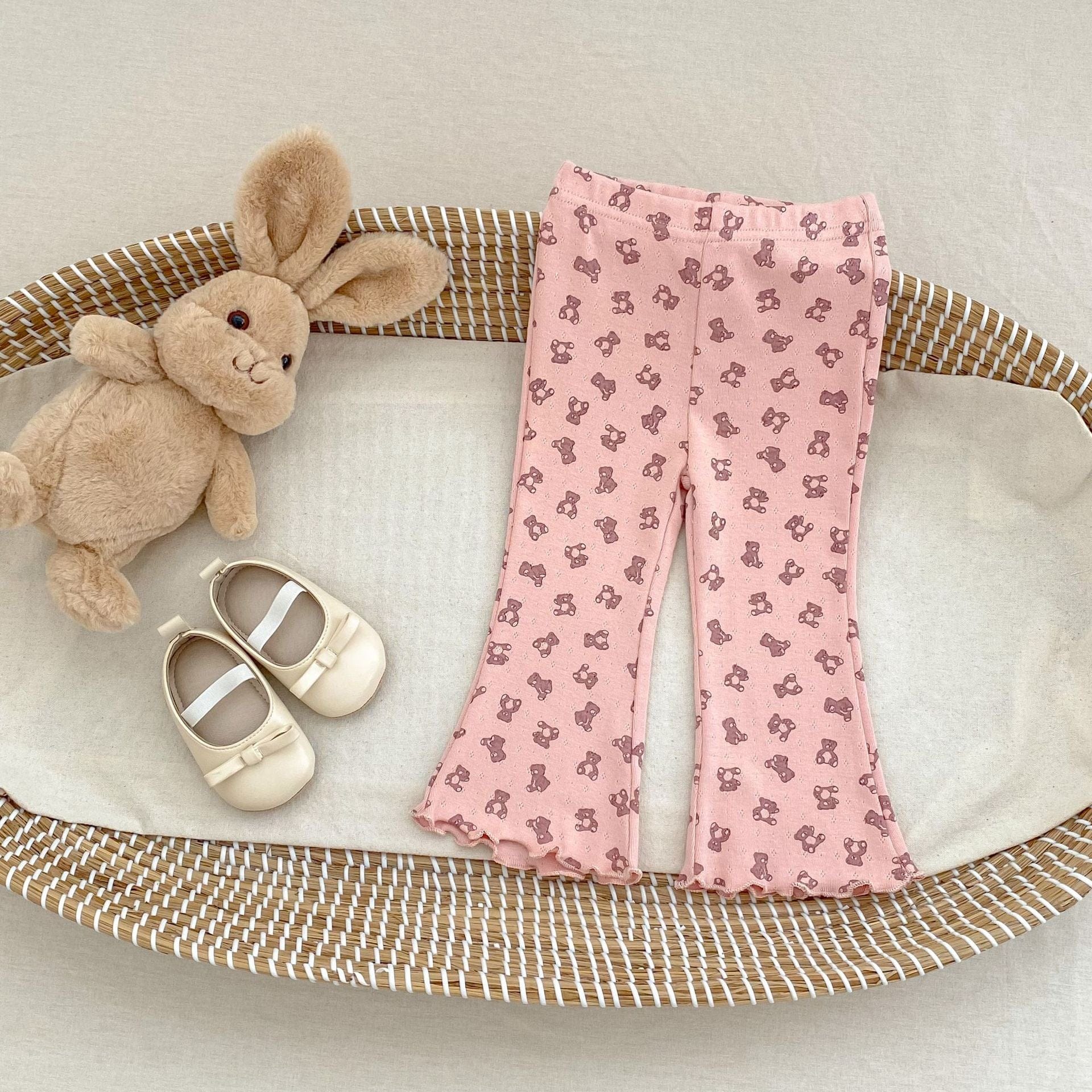 レギンスパンツ いちご/ベアくまプリントフレアレギンスパンツ【mh0010525】