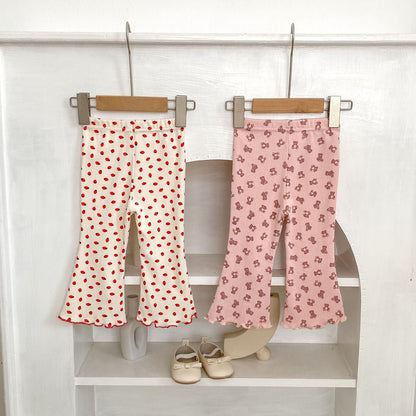 レギンスパンツ いちご/ベアくまプリントフレアレギンスパンツ【mh0010525】