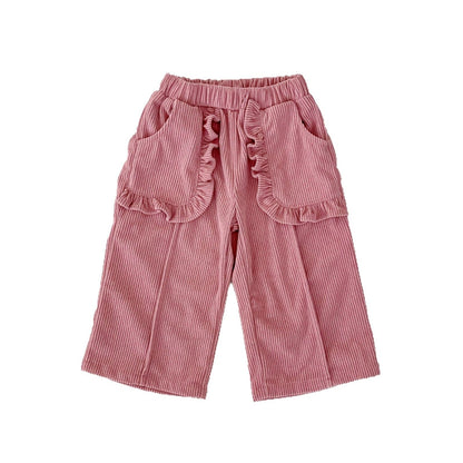 ロングパンツ・スウェットパンツ フリルポケットコーデュロイロングルーズワイドパンツ【mh0010526】