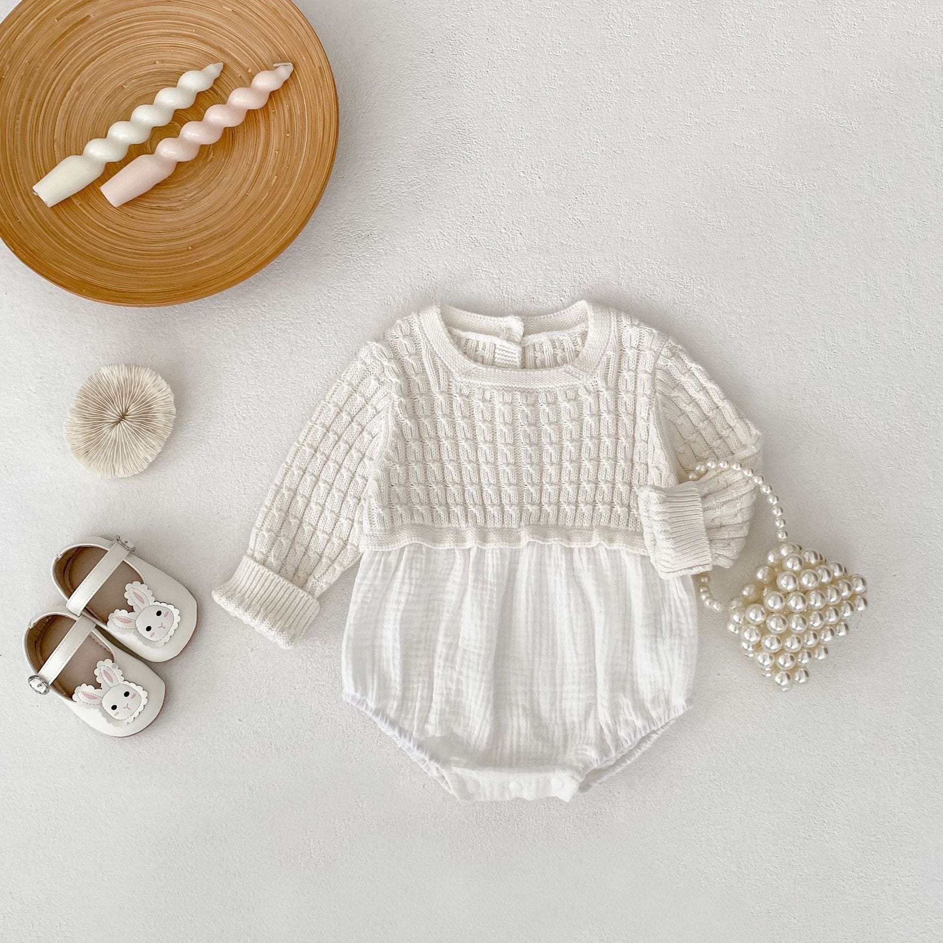 長袖ロンパース ニットトップスドッキング長袖ロンパース【mh0010528】